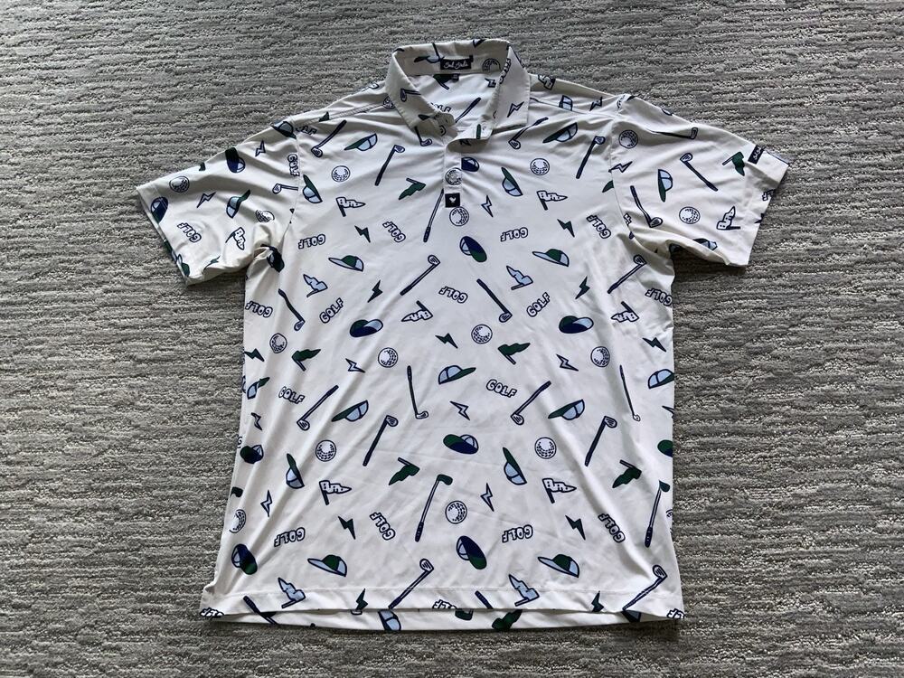 Bad Birdie Golf Polo Shirt Men’s 2XL Multi Pattern Print Performance Stretch